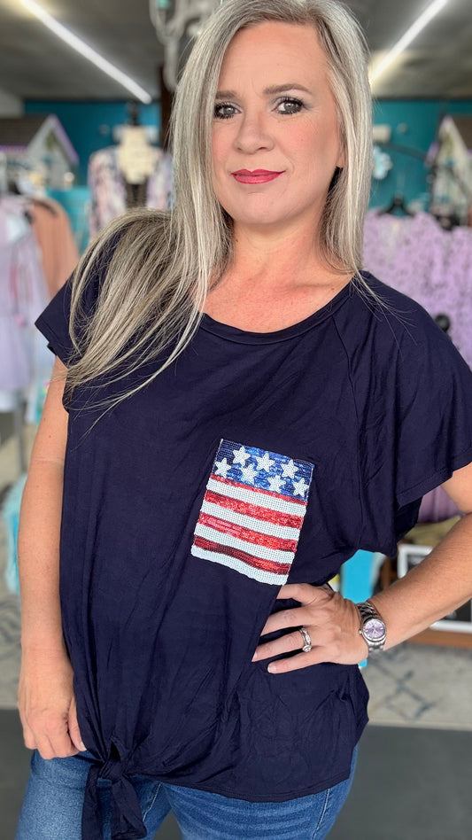 Sequin Flag Tee-Plus