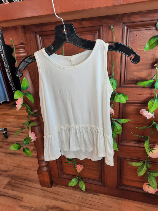 Solid tank top ruffle hem ivory girls