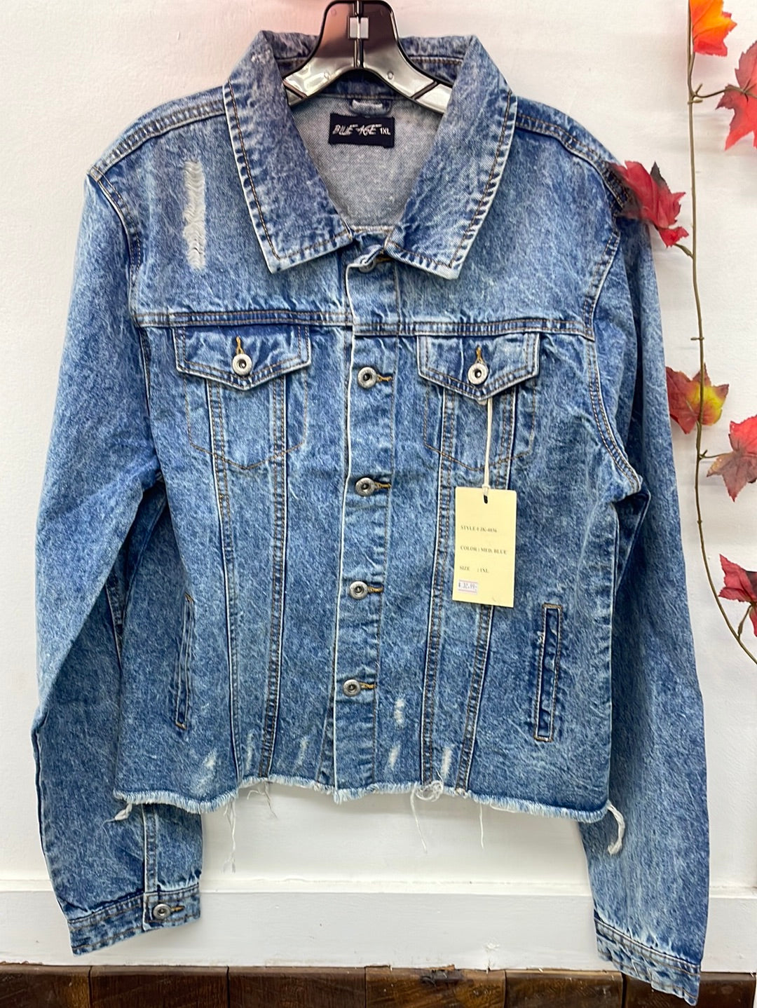 Distressed Denim Jacket-Plus