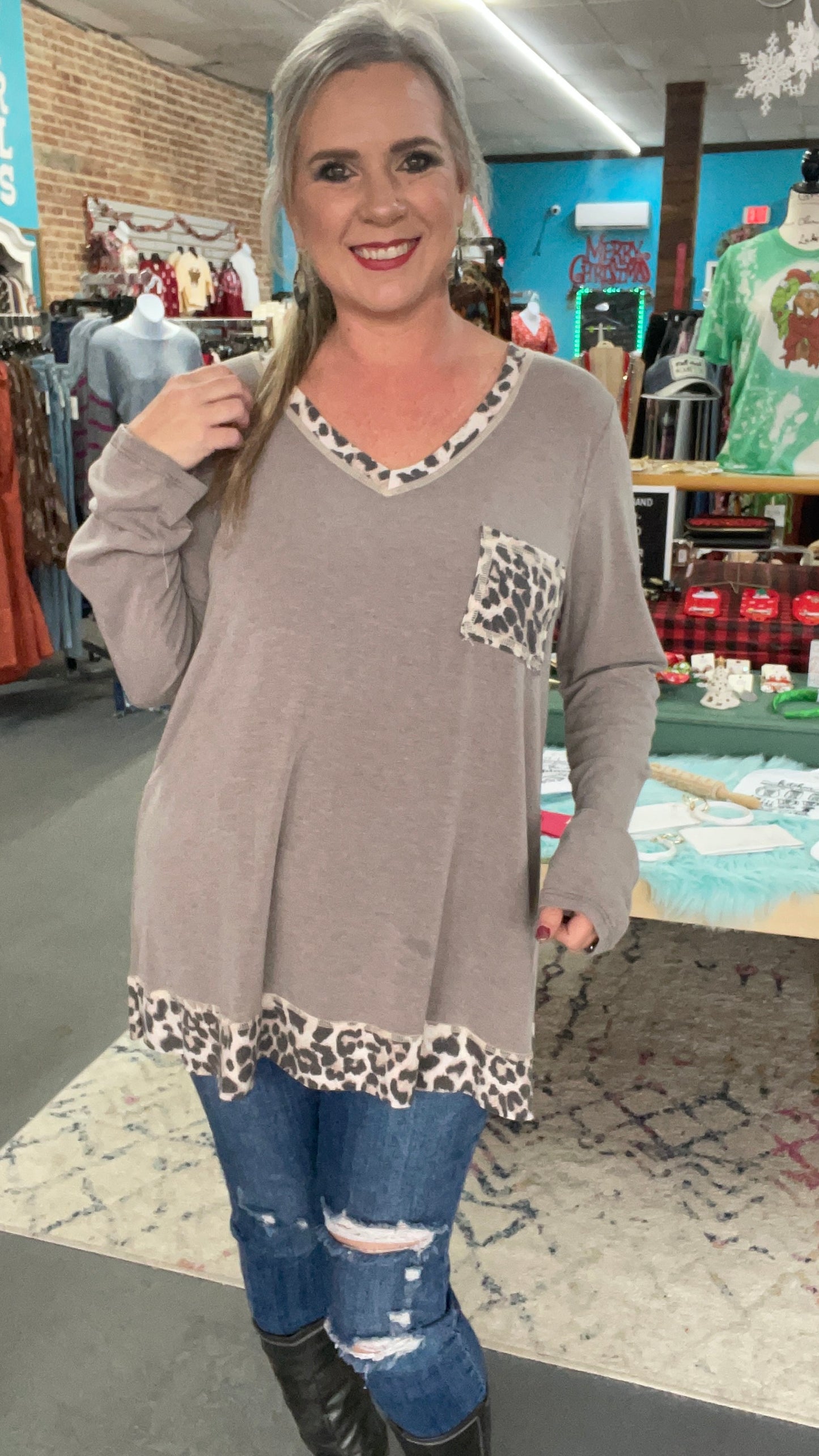 Leopard Trim Tunic-Plus