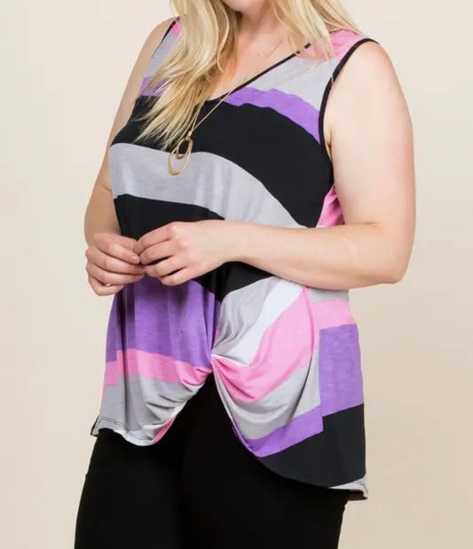 Stripe Twist Tank-Plus