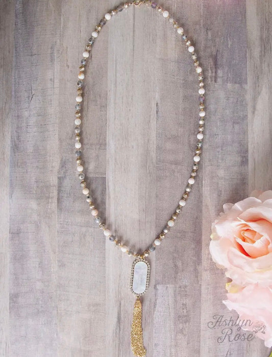 Oval Pendant Tassle Necklace