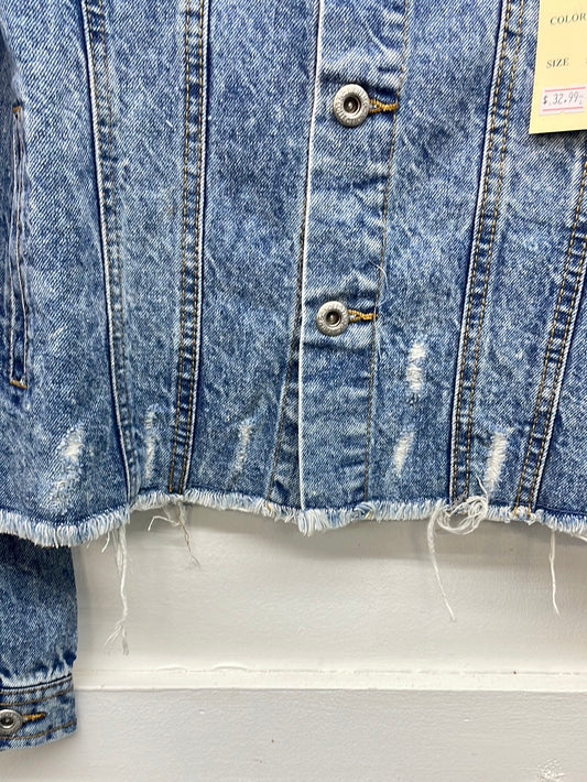 Distressed Denim Jacket-Plus