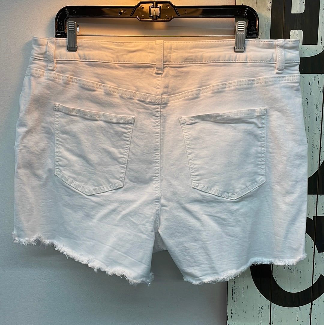 Distressed White Shorts-Plus