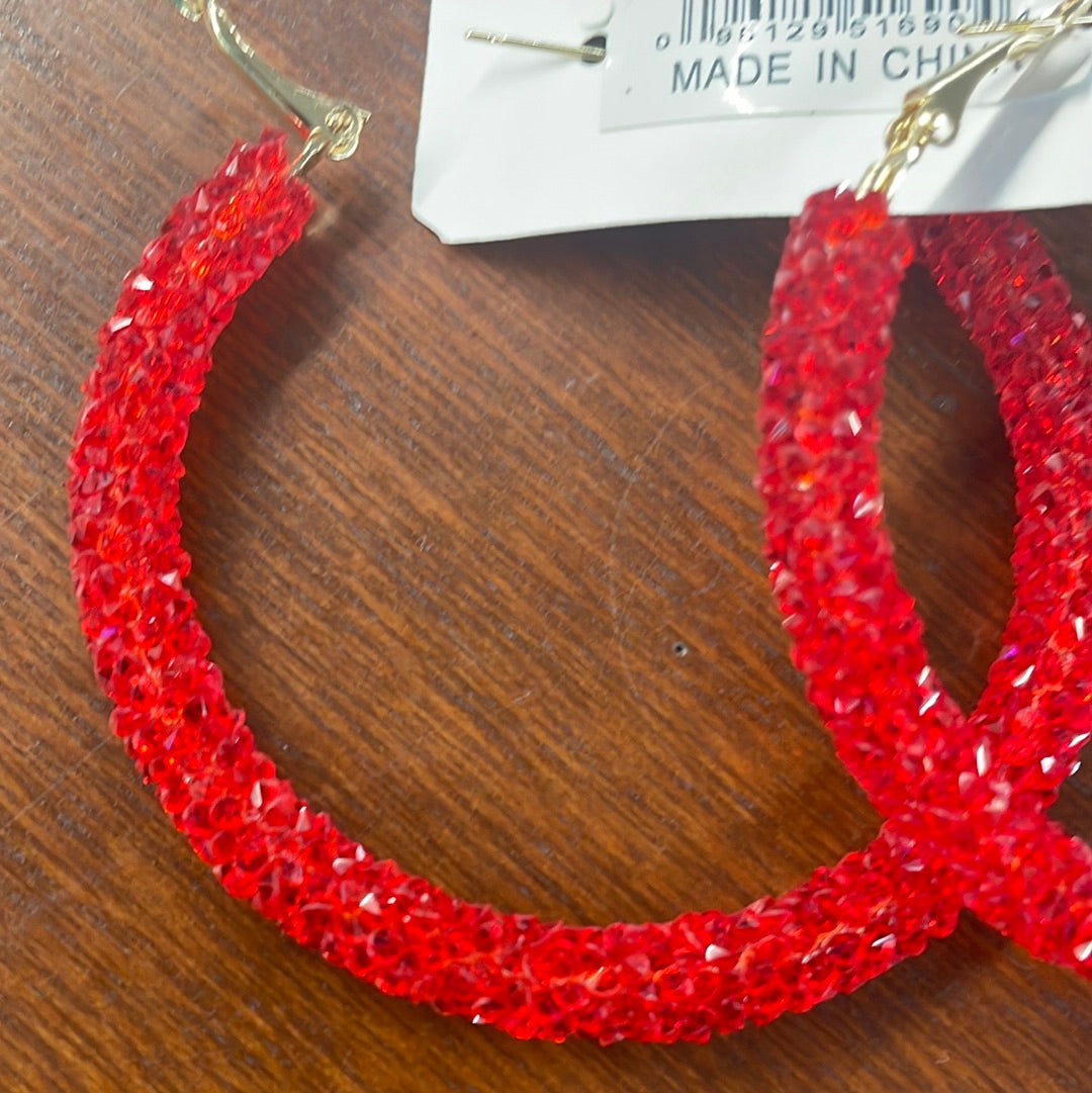 Red Crystal Hoops