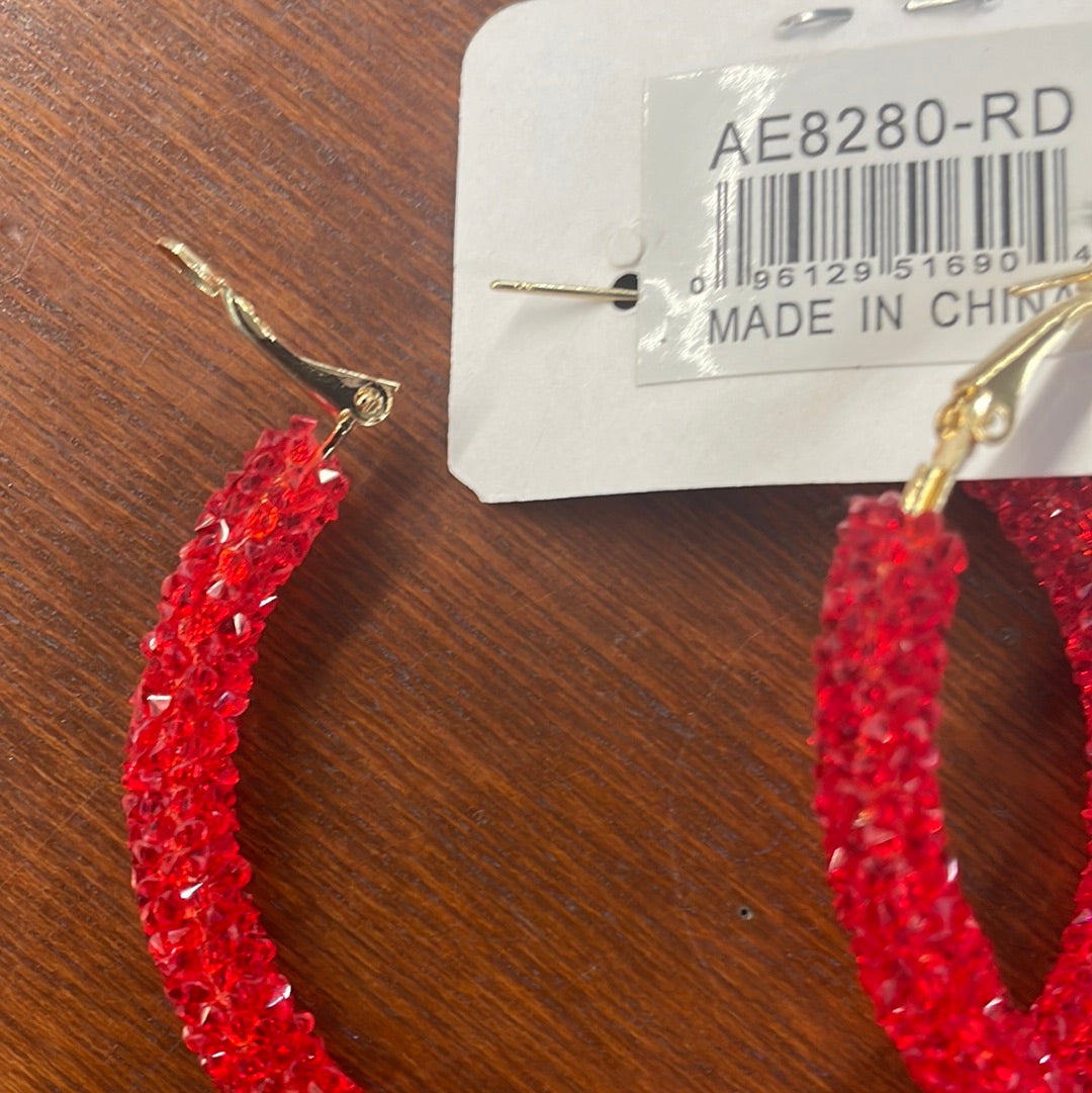 Red Crystal Hoops