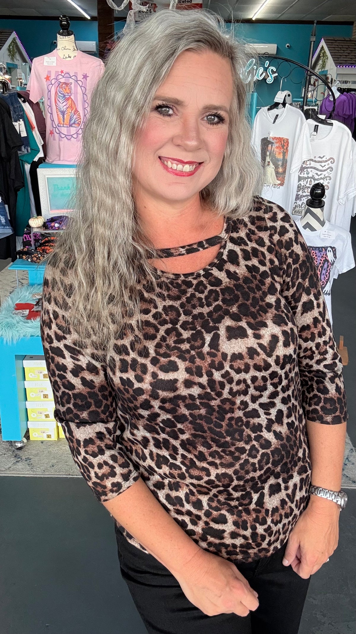 Leopard Cutout Top