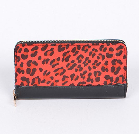 Red Suede Leopard Wallet