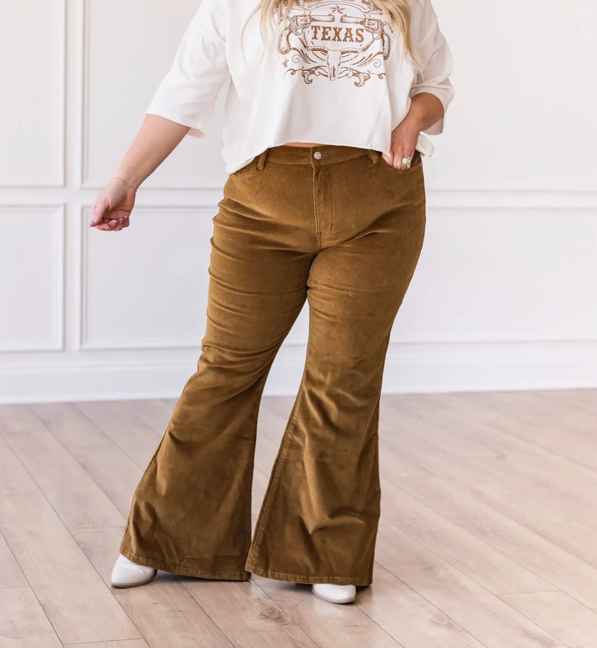 Olive Corduroy Flares-Plus