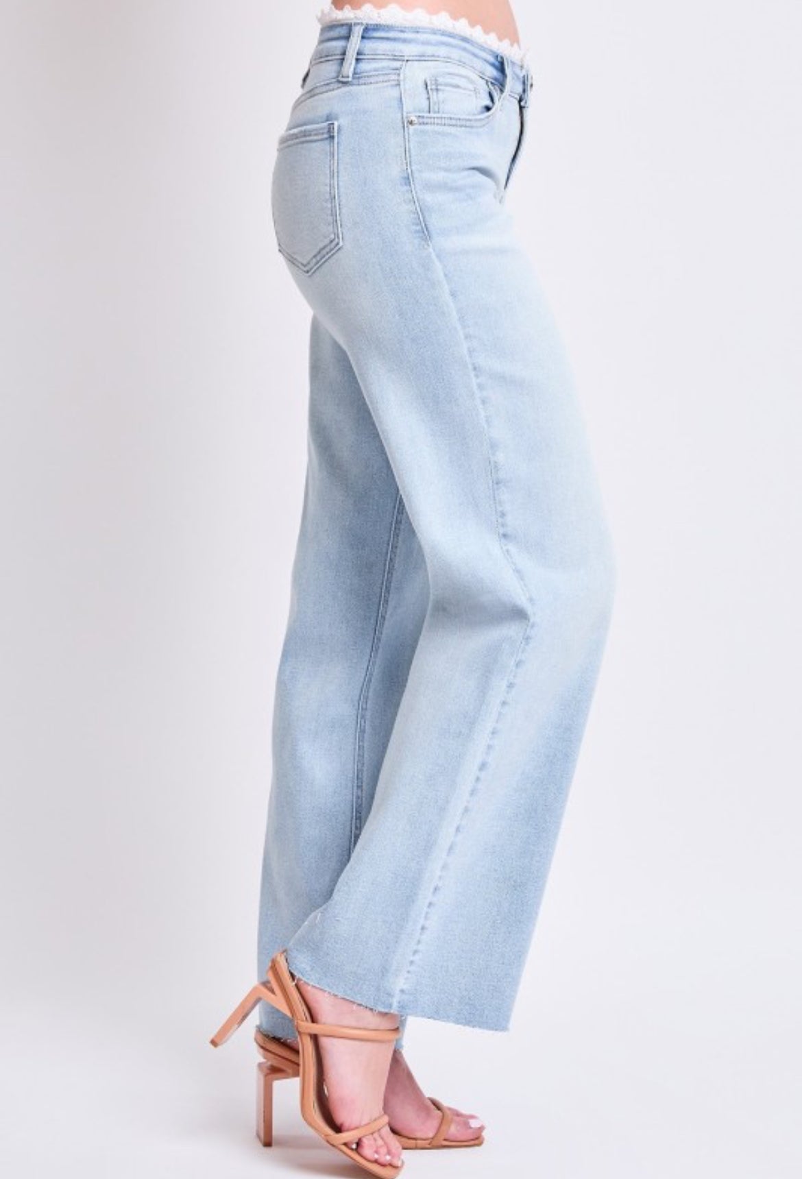 Lace Trim Wide Leg Jeans