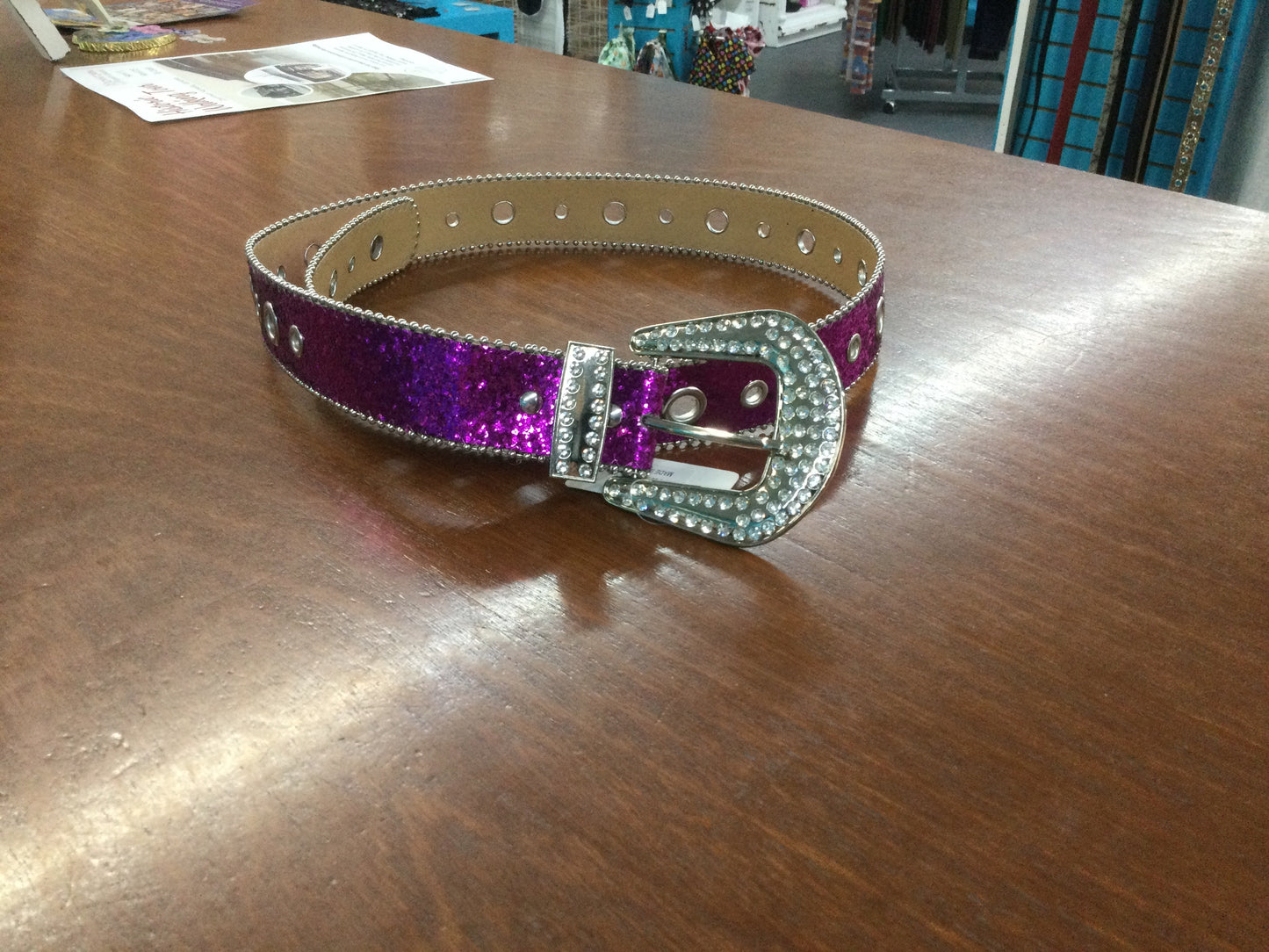 Rhinestone buckle glitter belt