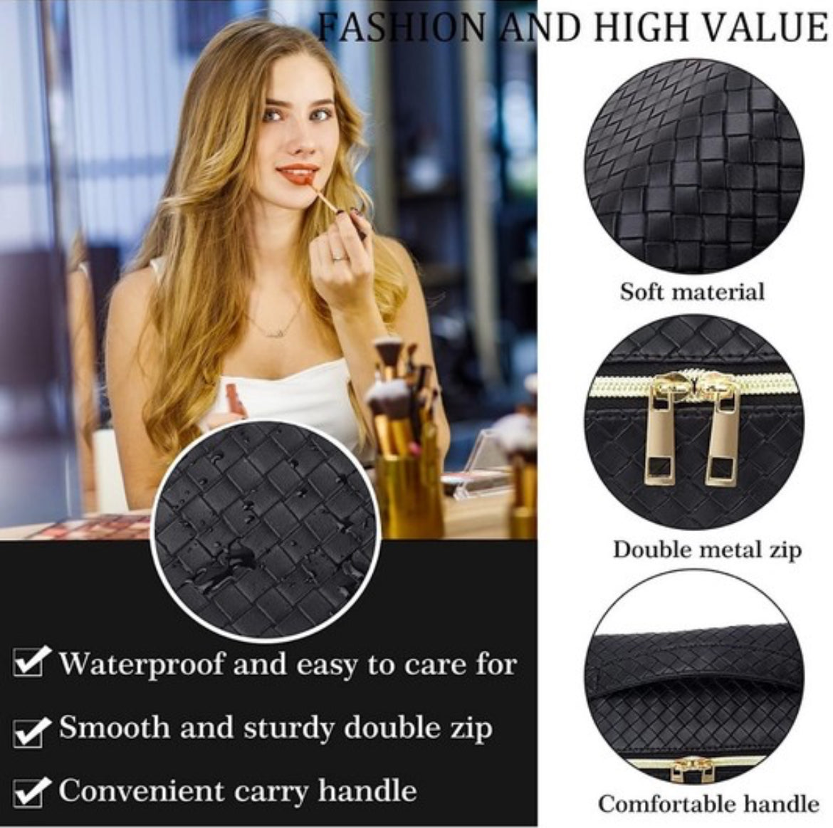 Basket Weave Makeup Bag