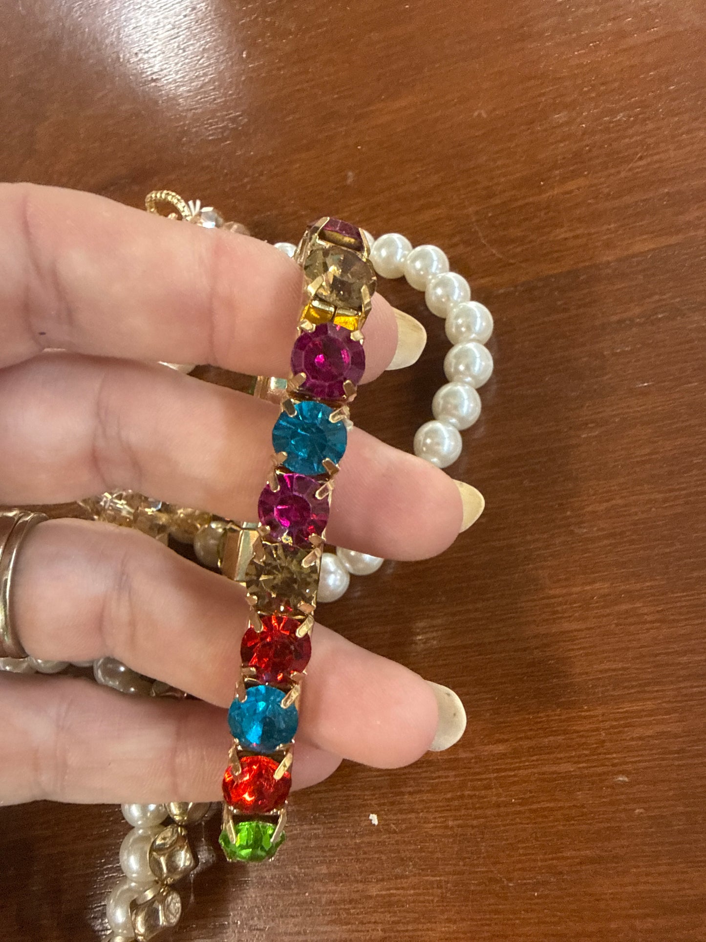 Rhinestone and Pearls Bracelet Stack