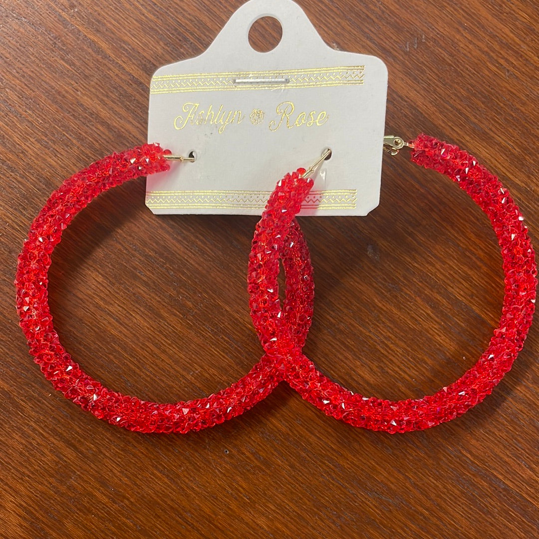 Red Crystal Hoops