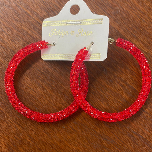 Red Crystal Hoops