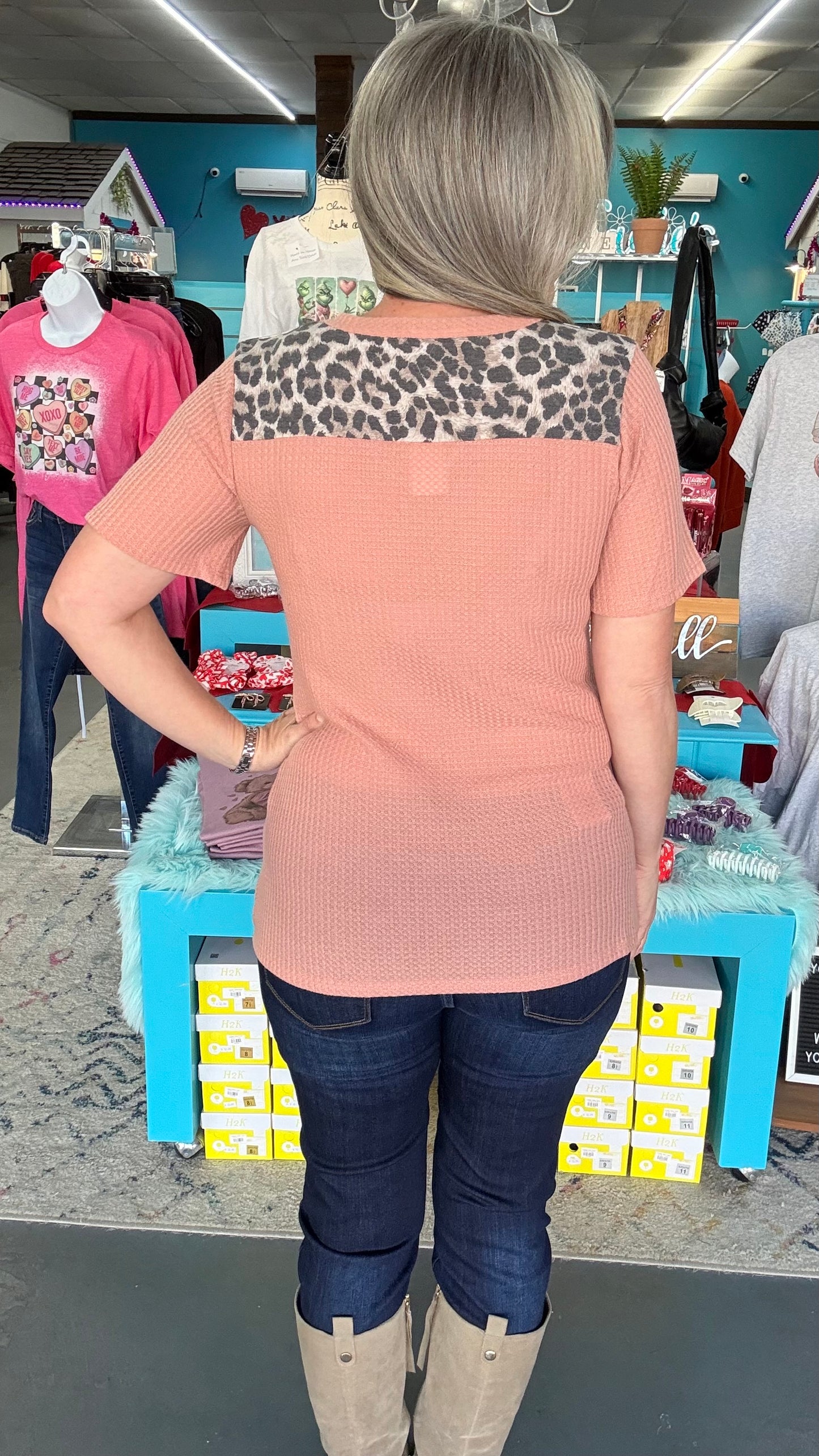 Leopard Keyhole Waffle Top