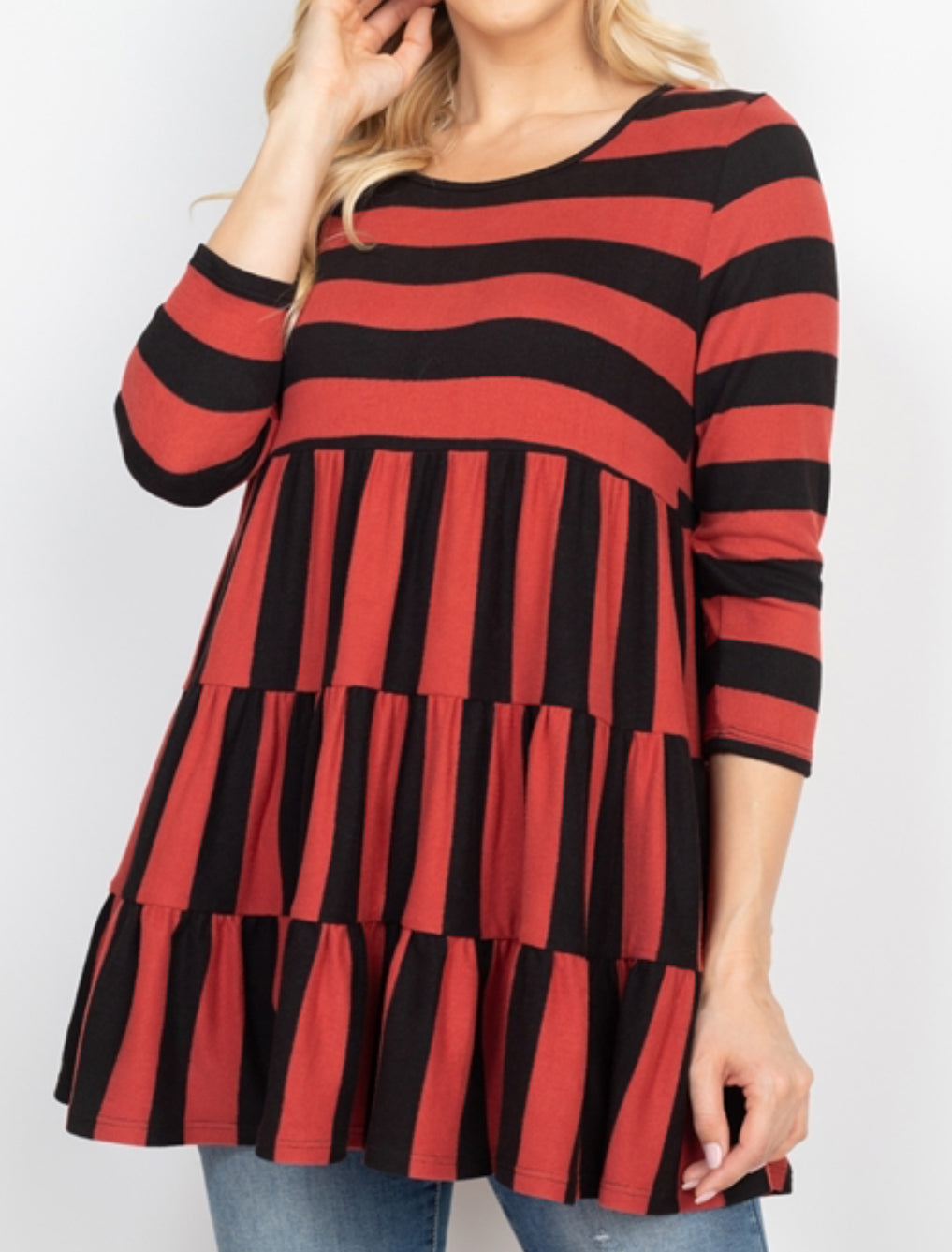 Stripe Babydoll Top-Plus