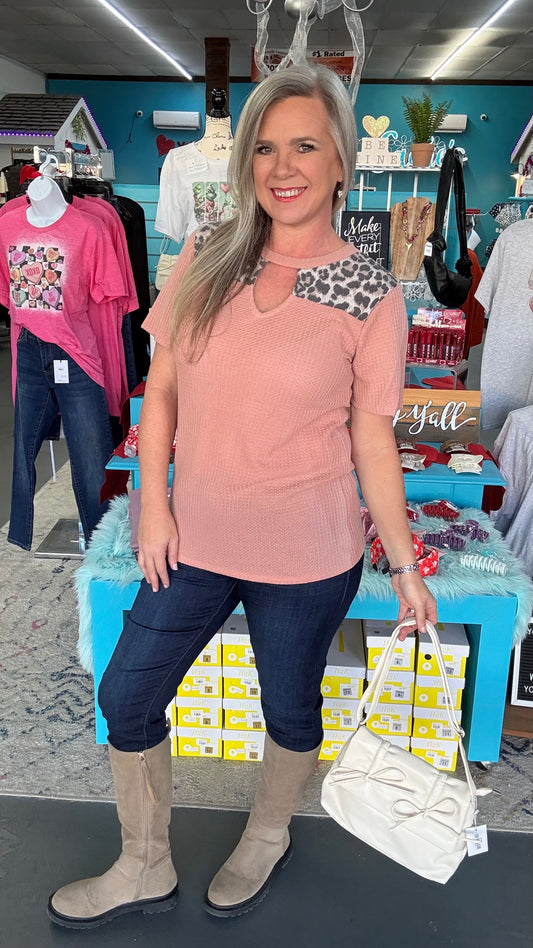 Leopard Keyhole Waffle Top