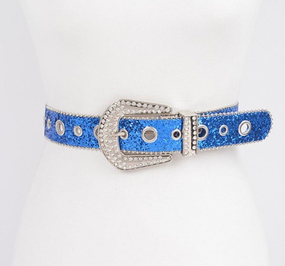 Rhinestone buckle glitter belt