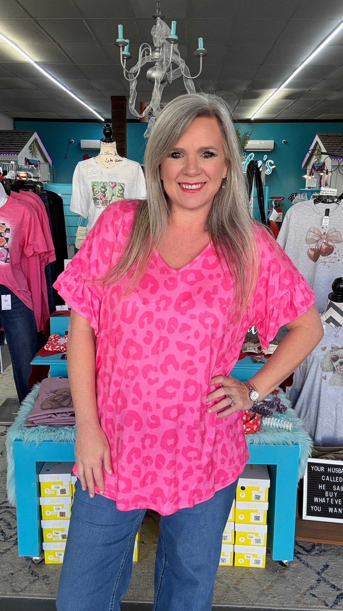 Pink Leopard Top-Plus