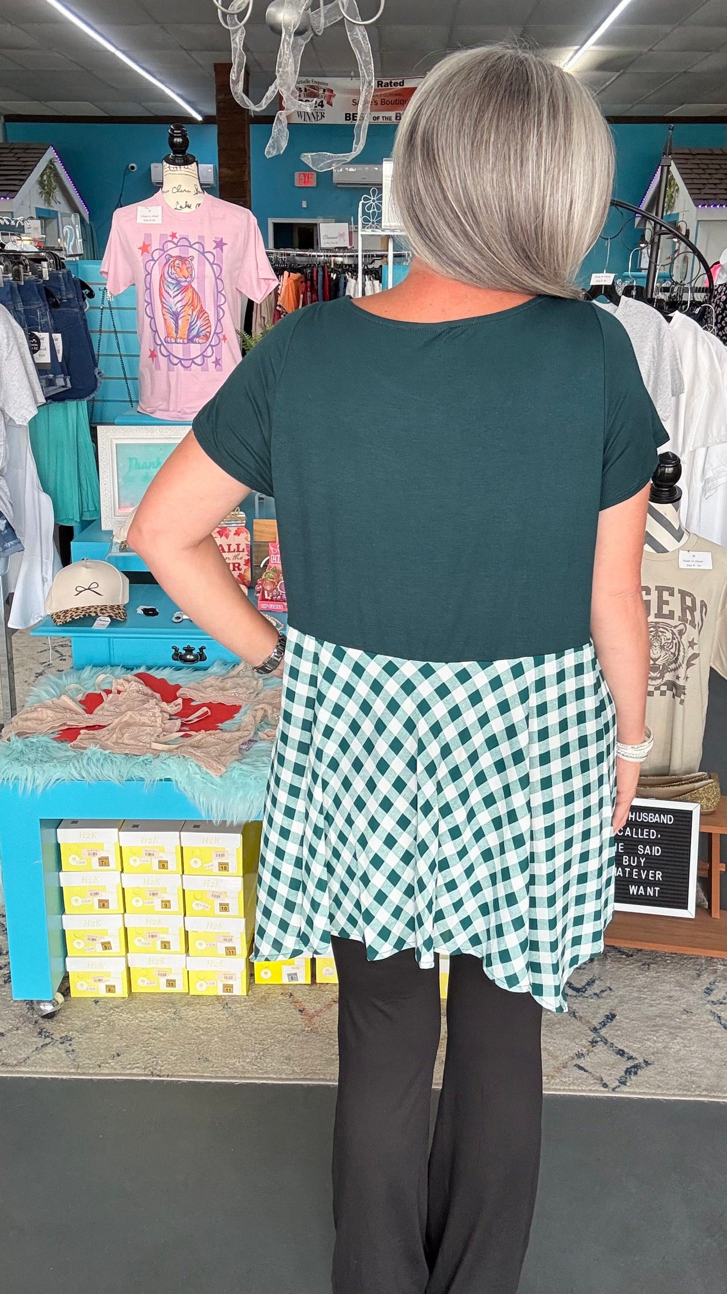 Plaid Babydoll Top-Plus