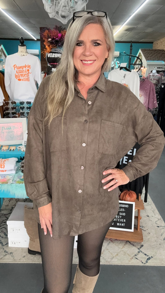 Olive Brown Suede Shacket