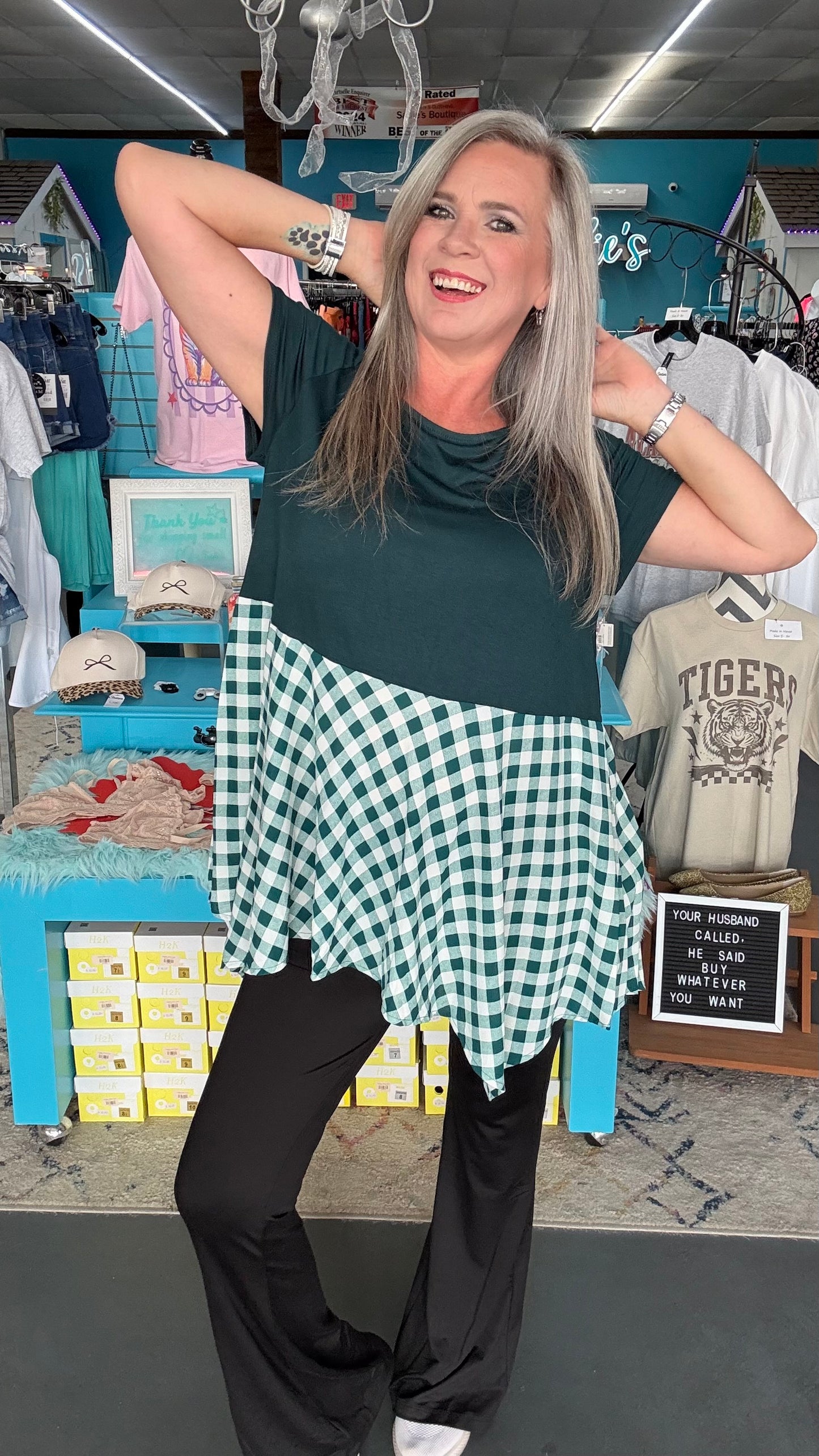 Plaid Babydoll Top-Plus