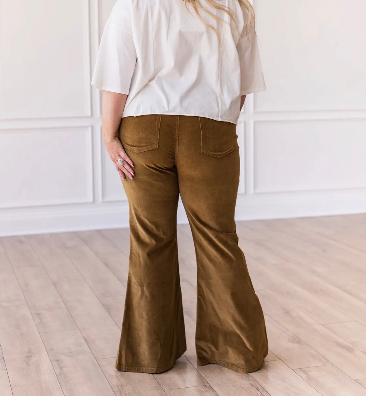 Olive Corduroy Flares-Plus