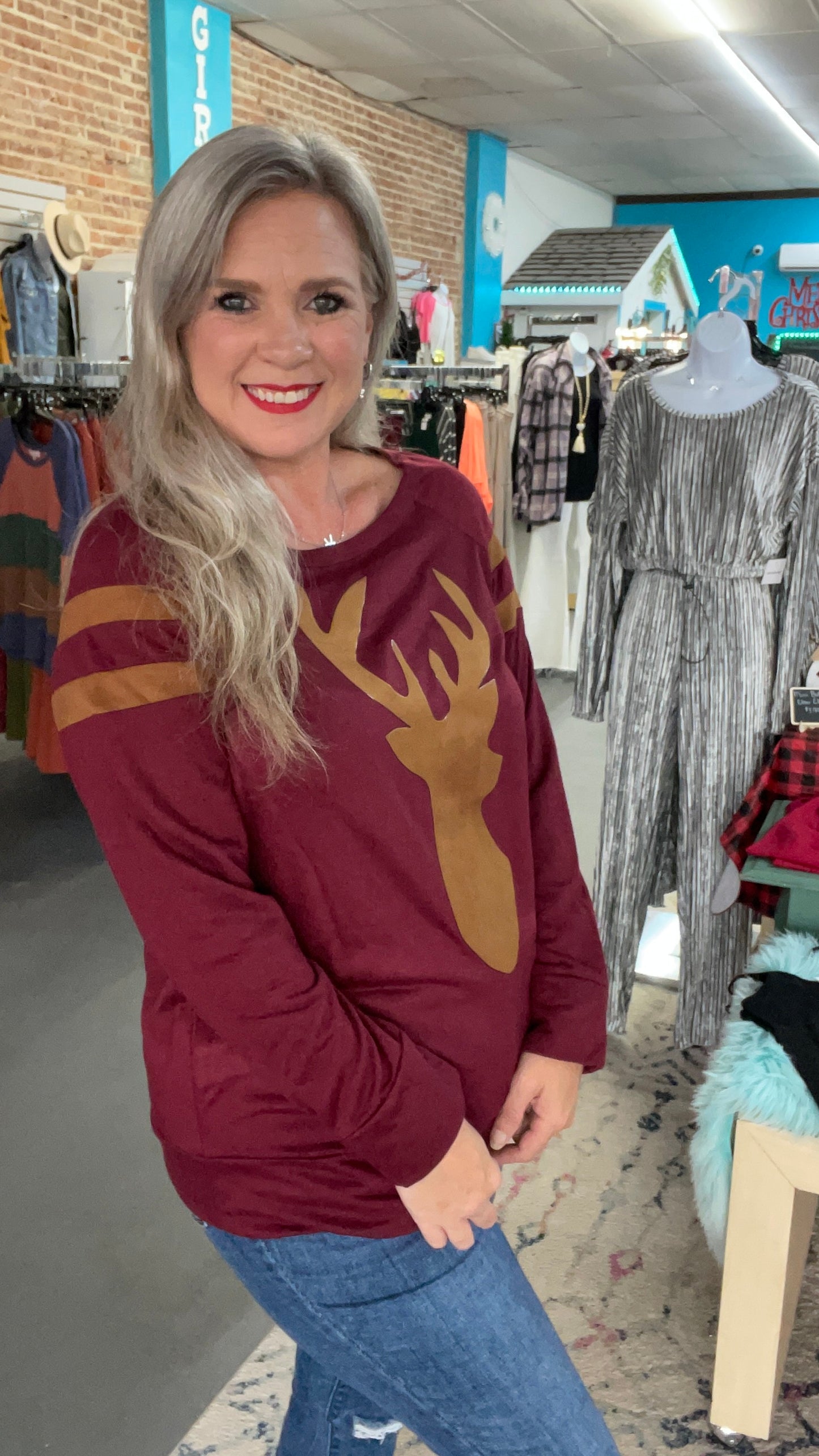 Suede Reindeer Sweatshirt