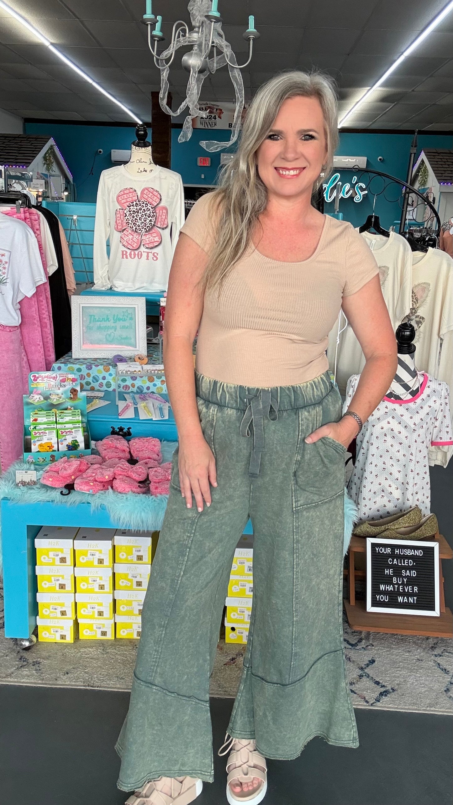 Mineral Wash Flare Pants
