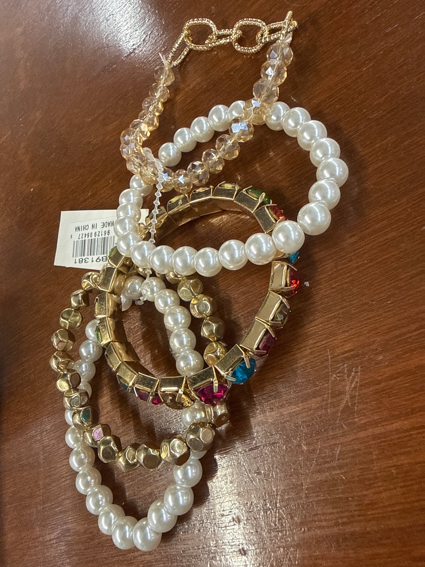 Rhinestone and Pearls Bracelet Stack