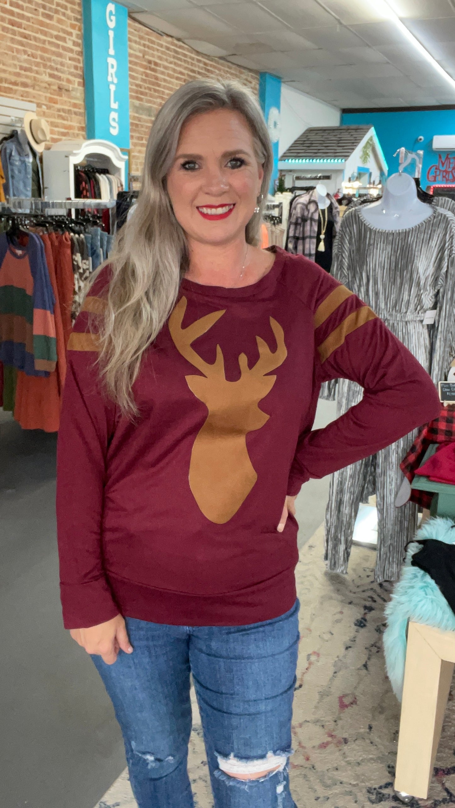 Suede Reindeer Sweatshirt