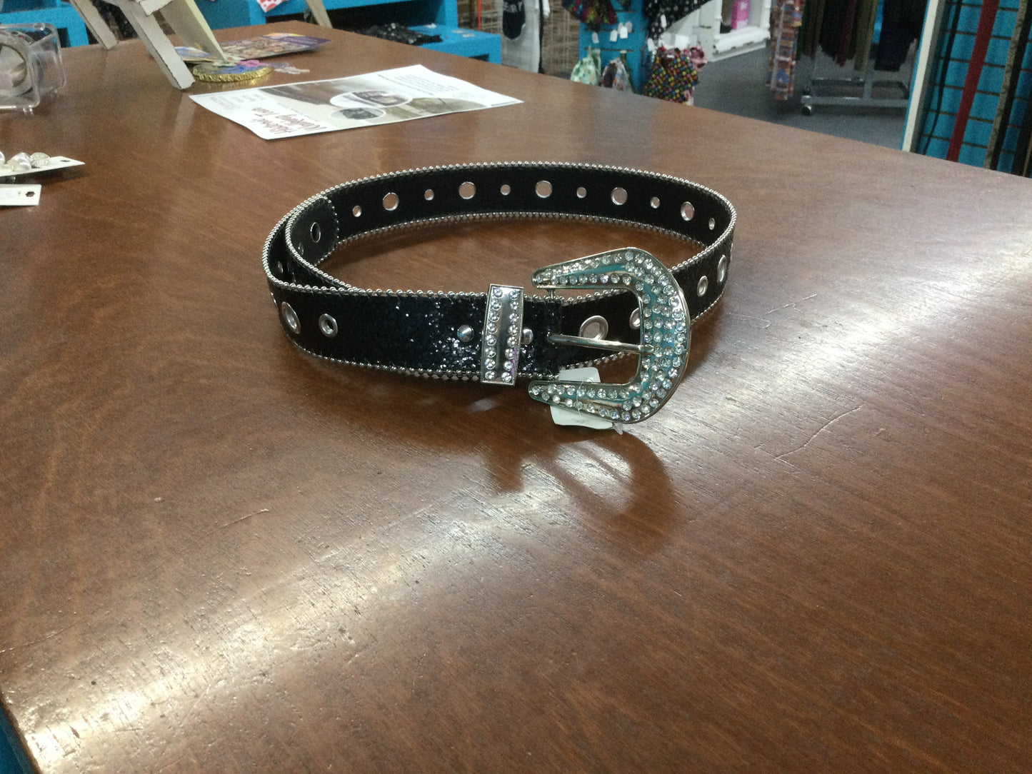 Rhinestone buckle glitter belt