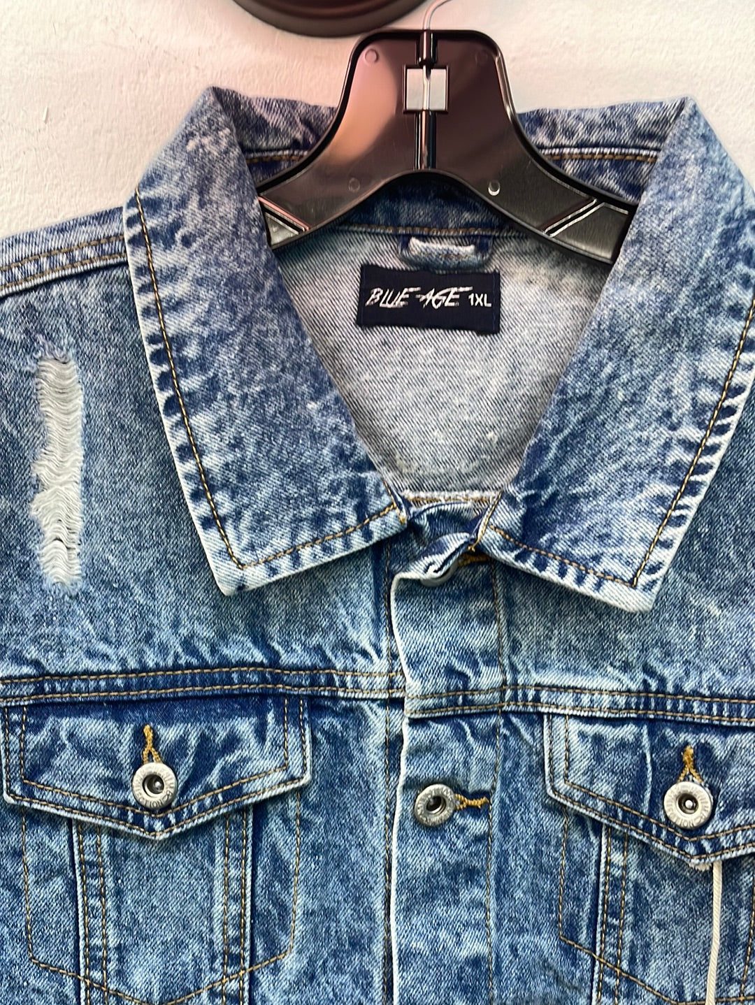 Distressed Denim Jacket-Plus