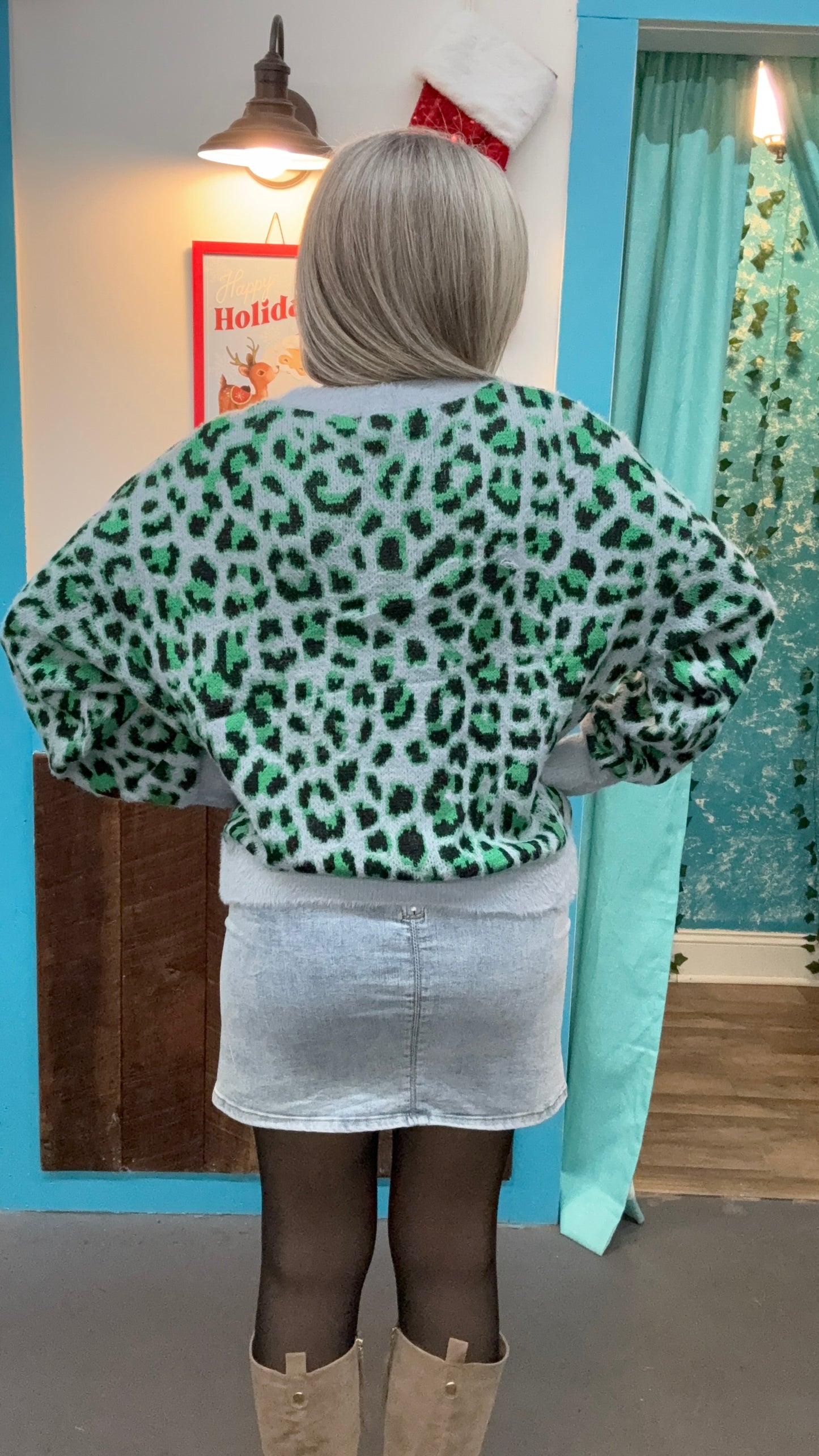 Green Leopard Sweater-Plus