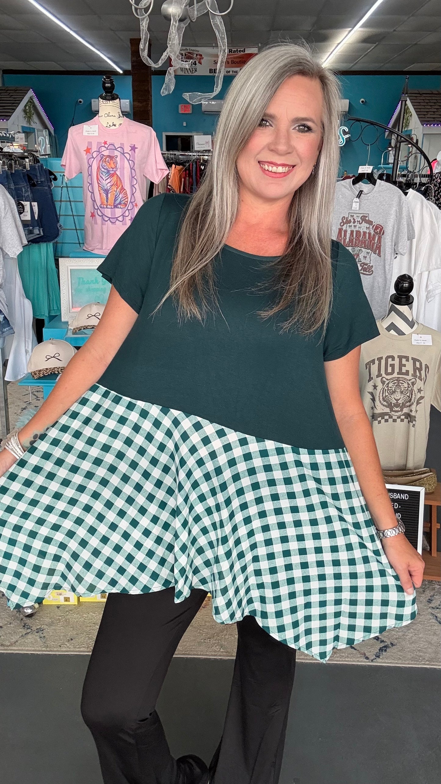 Plaid Babydoll Top-Plus