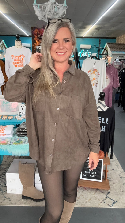 Olive Brown Suede Shacket