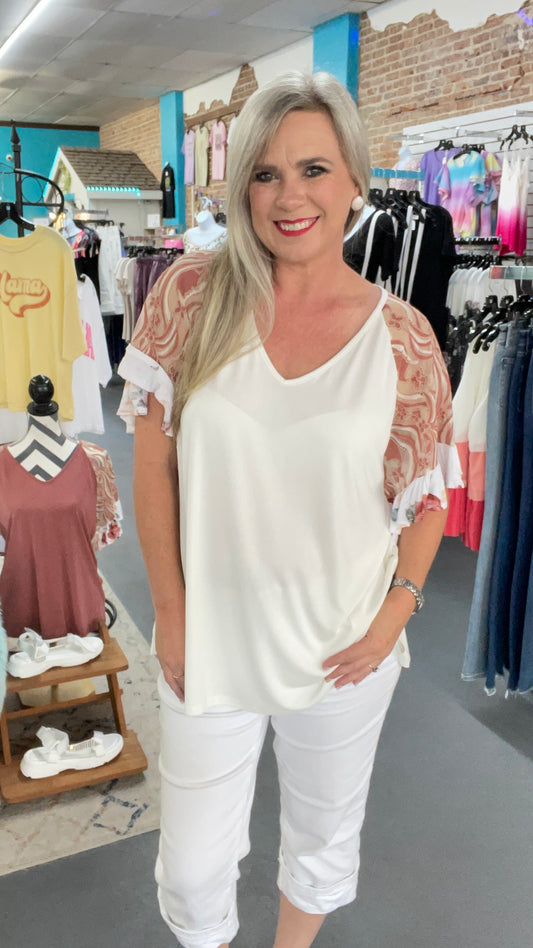 Lace Sleeve Top-Plus