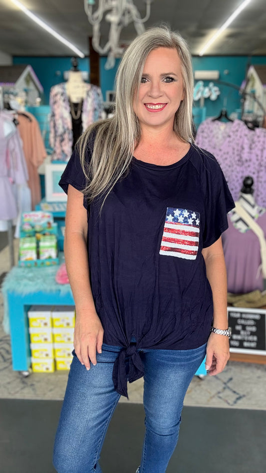 Sequin Flag Tee-Plus