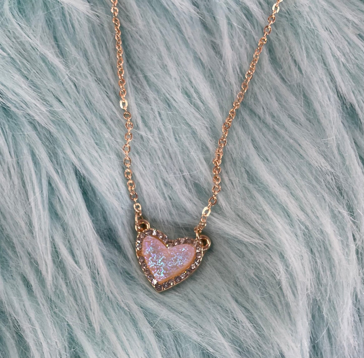 Iridescent Druzy Heart Necklace