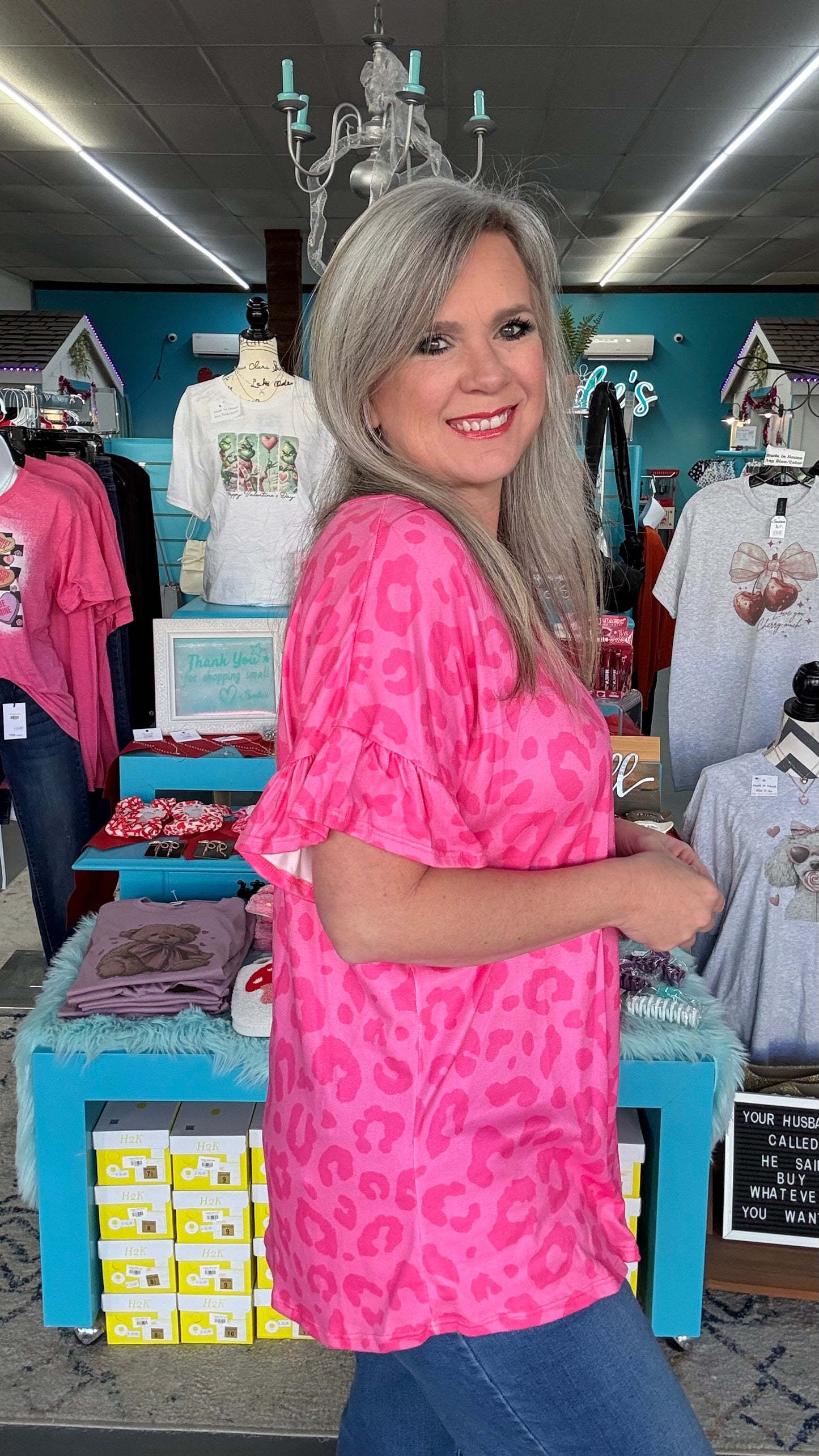 Pink Leopard Top-Plus