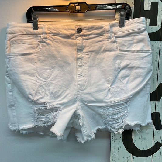 Distressed White Shorts-Plus