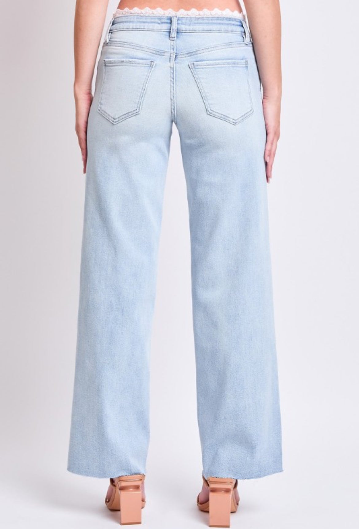 Lace Trim Wide Leg Jeans