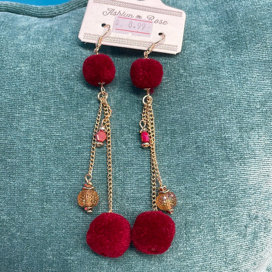 Maroon Pom Earrings