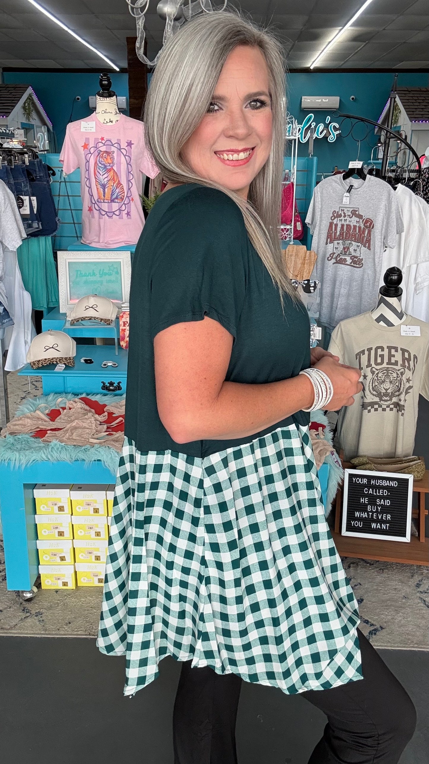 Plaid Babydoll Top-Plus