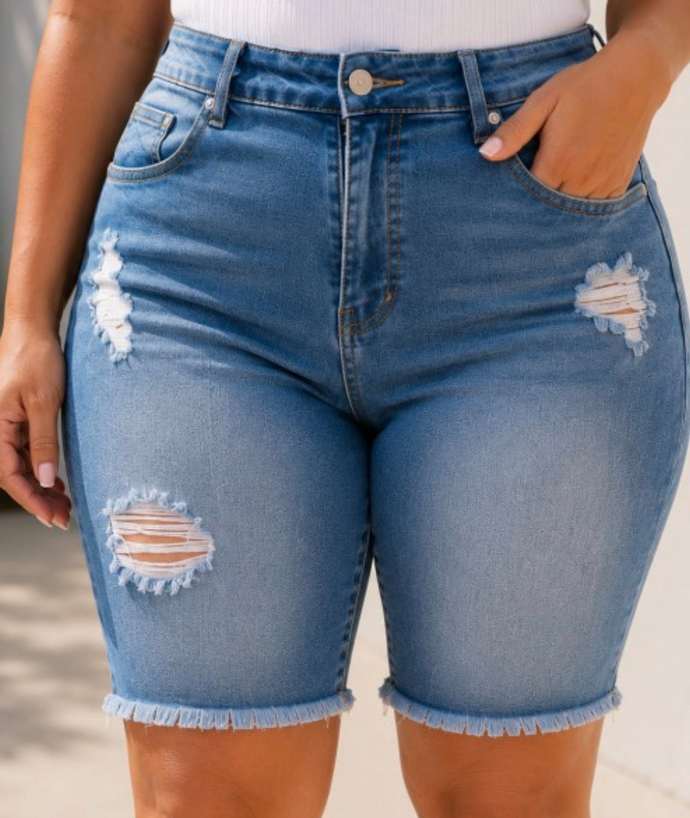 Denim Bermuda Shorts-Plus
