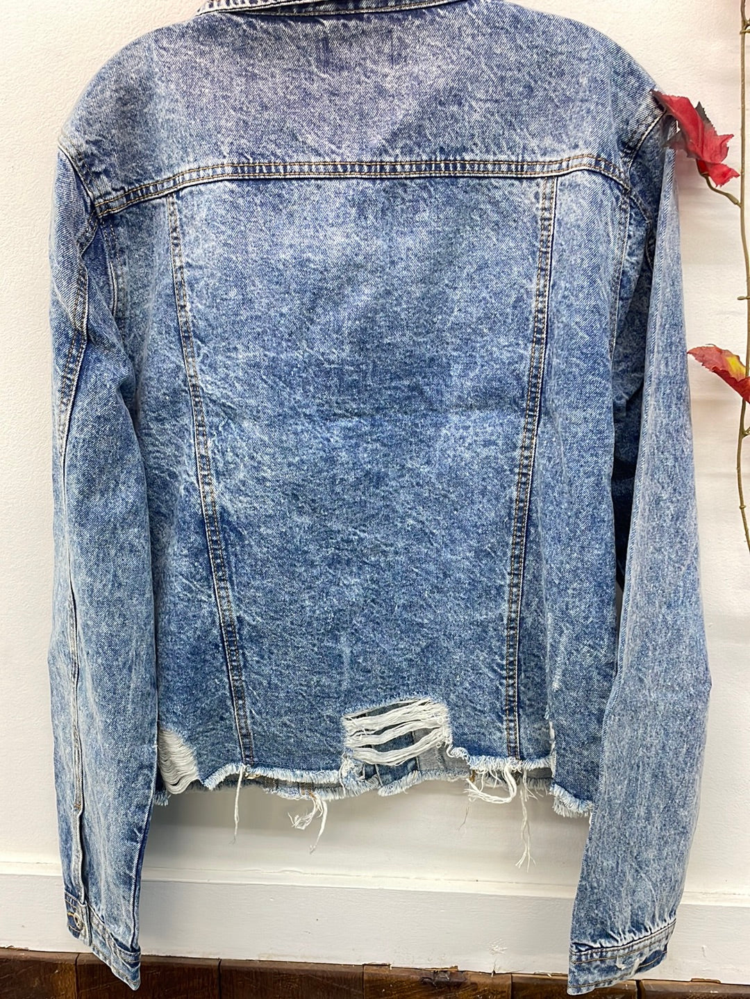 Distressed Denim Jacket-Plus