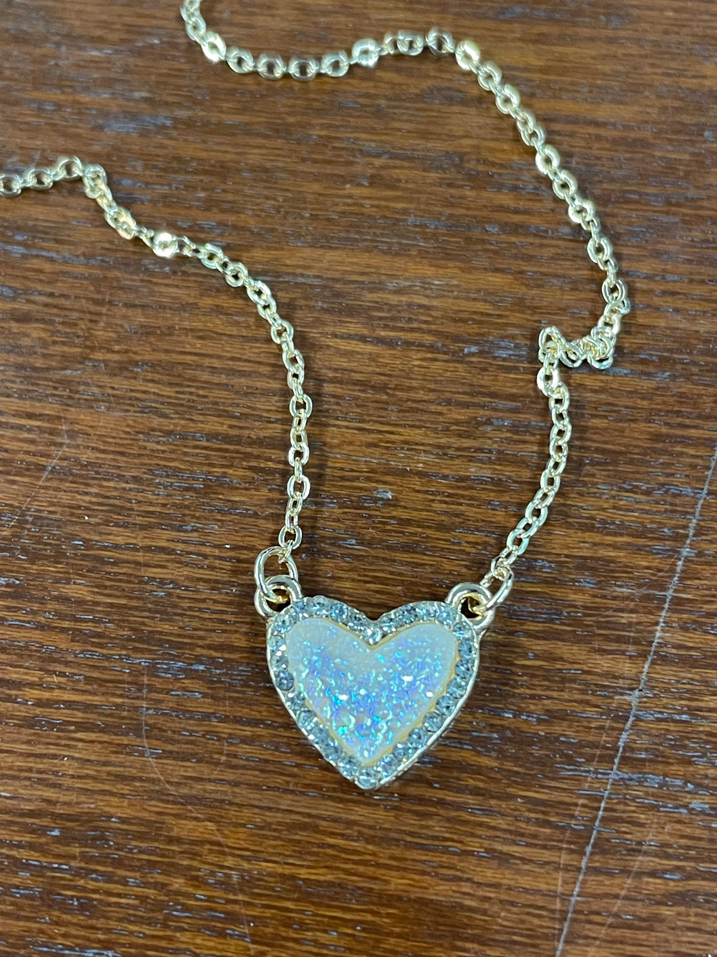 Iridescent Druzy Heart Necklace