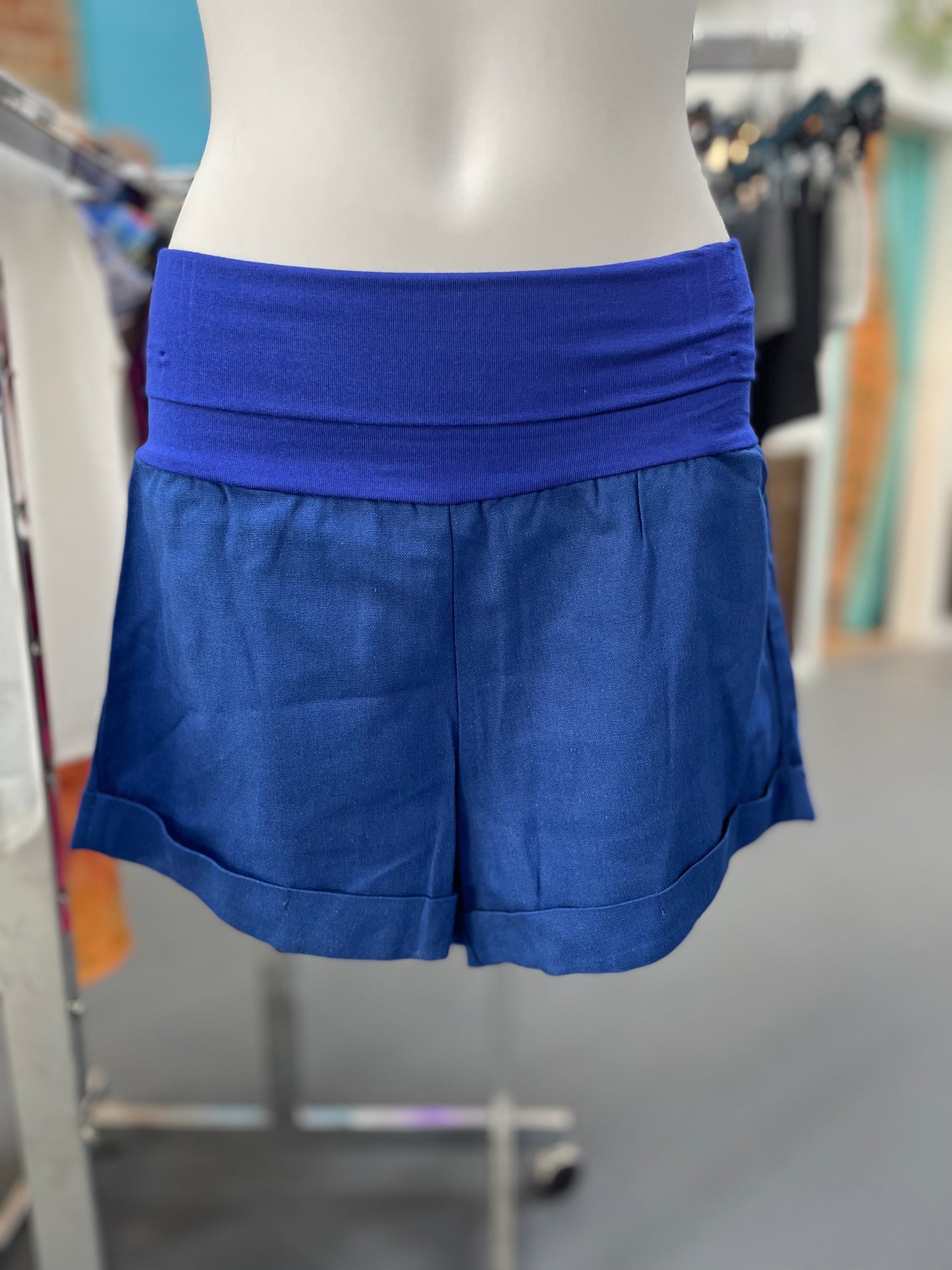 Blue Linen Shorts-Girls