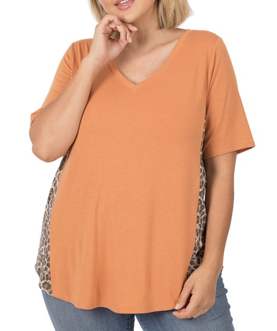 Leopard Contrast Top-Plus